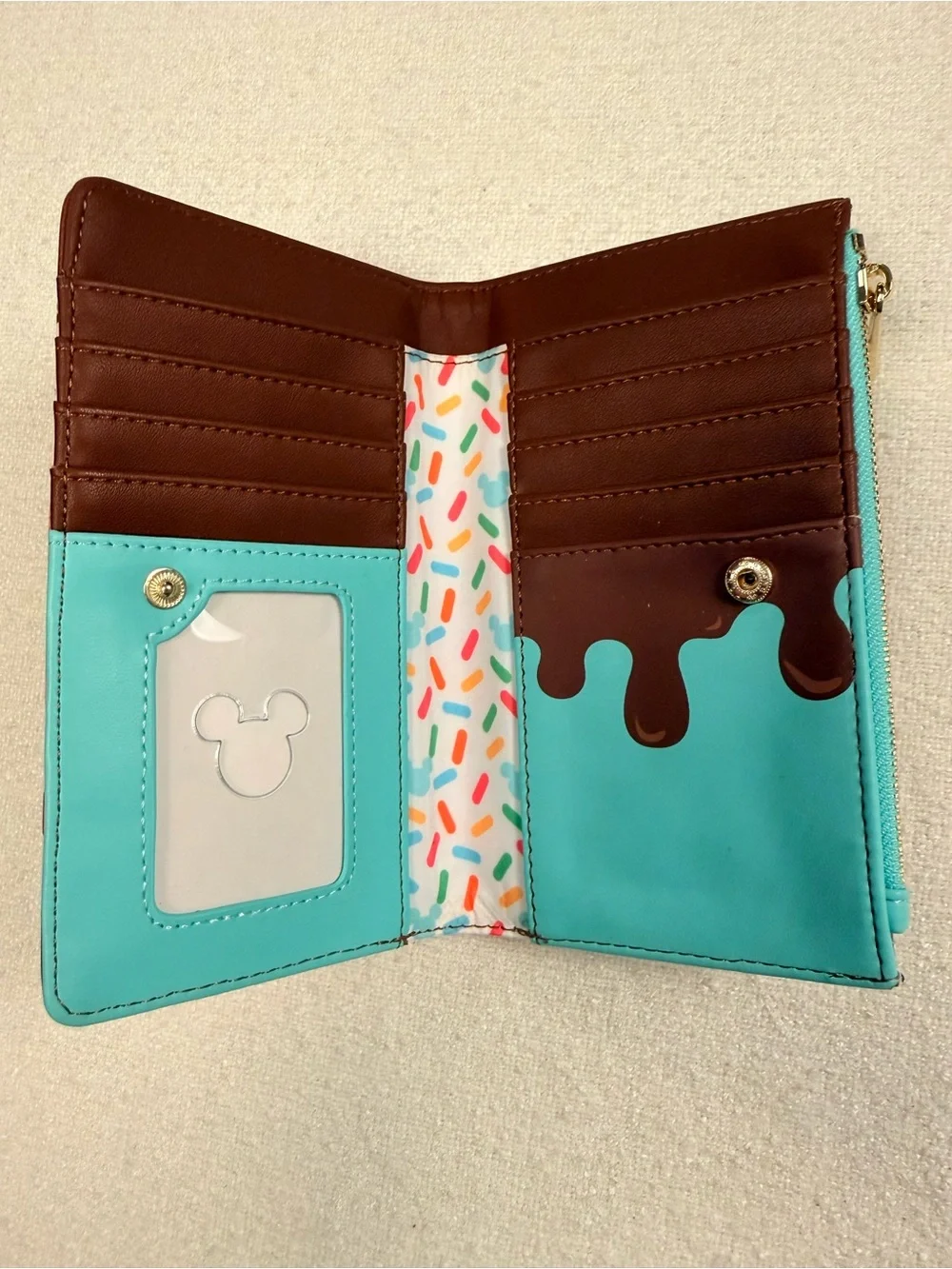 Loungefly Pink Disney Treats Zip-Around Wallet with Turquoise Trim